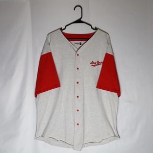 Badger Sport Las Vegas Baseball Jersey XL Gray/Red Short Sleeve T Shirt 90s Vtg